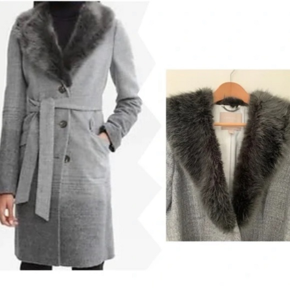 Banana Republic wool blend ombré jacket size‎ medium with faux fur lapel